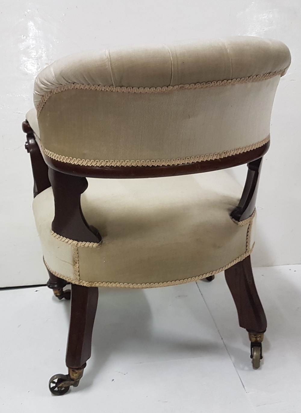 William IV mahogany gent’s armchair, on turned front legs, bow back with buttoned in beige fabric, - Image 2 of 2