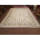 Large Light Green Ground Persian Wool Kashan Carpet, with a traditional all-over design, 3.55m x 2.