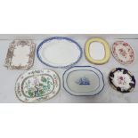 A group of floral porcelain plates & a blue and white meat plate (10)