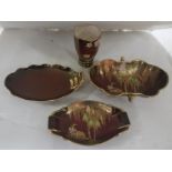 4 pieces of Carlton Ware – “Rouge Royal” with herons (3 dishes, 1 pot)