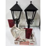 Pair of outdoor metal lanterns, with red and clear glass panels (1960’s)