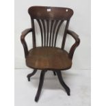 Edwardian oak swivel office chair, base stamped (registered RD No. 491905)