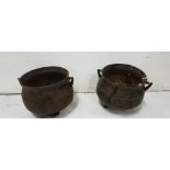 Matching Pair of small sized Skillet Pots, each on 3 feet (one foot replaced), 6” dia