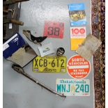 Motoring items – old racing goggles (damaged), 1951 badge, Lada Welsh Run 1987 plaque, Gordon