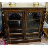 William IV Rosewood Side Cabinet, the dental top over 2 Gothic glazed doors, above fretwork, with