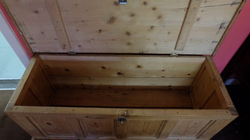 Pine Blanket Chest with hinged lid and panelled front and sides, 48”w x 18.5”h - Image 2 of 2