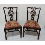 Matching Pair of Mahogany Chippendale Style Side Chairs, with padded seats, red fabric
