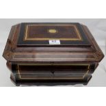 Late 19thC Walnut and Brass heavily Inlaid Jewellery Box with rosewood and gold coloured tooling,