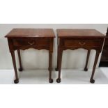 Matching Pair of Walnut Side Tables, with apron drawers and Queen Ann padded legs, W60cm x H73cm (