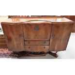 1920s walnut drinks cabinet/sideboard, "Beautility" with fold down tray, 2 drawers and 2 side