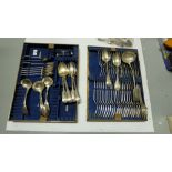 Silver Plate Forks and Spoons (set) and a small bag of plated cutlery etc