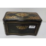 19thC ebonised/Rosewood Cigar Box with gold hues, cigar holder to interior, 10”w x 5”d x 5.5”h