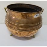 3-legged copper and brass pot for coal etc (like a skillet pot)