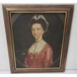 19thC PORTRAIT - Lady in Period Red Dress with ebony necklace, oil on canvas, in a later frame, 72 x