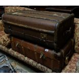 Leather suitcase stamped Pine Foundation and 2 vintage ply cases (3)