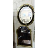 3 gilt framed wall mirrors – 1 heavy bevelled (shaped rectangular) and 2 oval shaped wall mirrors