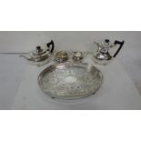 4-piece plated Tea Set, on an oval galleried tray (5)