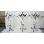 Matching Set of 3 Tall Steel Candelabras, each with 3 branches