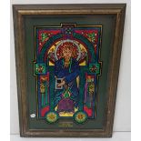 Kinetic stained-glass Illumination from the Book of Kells, signed Brendan Kyne, 44cm x 30cm framed