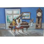 LORNA MILLER, Piano Lessons, Acrylic on Board, 50 x 75cm, in a contemporary white frame