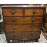 Victorian chest of drawers, 2 short over 3 long drawers, turned mahogany handles, on turned feet,