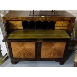 19thC Rosewood Secretaire, rectangular shaped, with a sliding desk, above 2 russet fabric covered