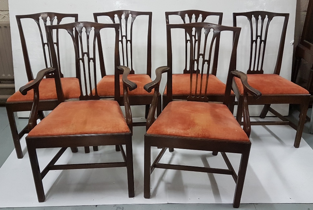Matching Set of 6 Chippendale Style Mahogany Dining Chairs (4 and 2 Carvers), with removable
