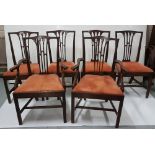 Matching Set of 6 Chippendale Style Mahogany Dining Chairs (4 and 2 Carvers), with removable