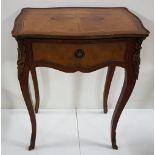 Continental Style Side Table, with a brass mounted serpentine top and apron drawer, on sabre legs,