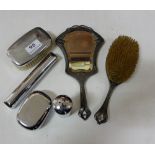 6 x dressing table accessories – art deco brush and mirror set, clothes brush and 3 powder boxes (