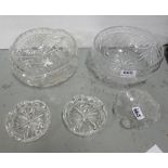 Group of crystal – sugar bowl, milk jug, pair of ashtrays, fruit bowl, water jug and pair of