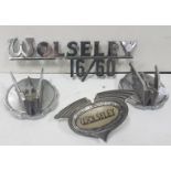 4 Wolseley motor car items – 2 x vintage original chrome flying “W” Wolseley radiator caps, Wolseley