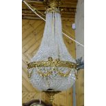 Good Quality Sac a Pearl Basket Light, with cut crystal long beads over a half bag-shaped bowl, 88cm