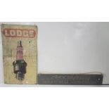 Enamel motor advertising sign – Lodge Plugs, 56cm x 33cmandn an Accuray Industrial Nucleonics