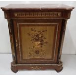 Parquetry Inlaid Pier Cabinet, the red marble top with canted corners, over a single door, inlaid