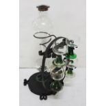 Decorative black metal wine bottle and wine glass stand, 20"h