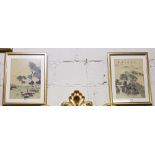 Pair of Oriental Watercolours – “The Great Wall of China” & “Herons”, gilt frames, each 54”w x 34”w
