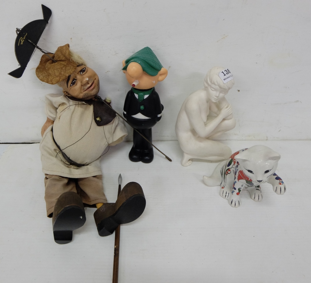 String Puppet “Sebastian”, Andy Capp 1969 plastic ornament, Goebel Nude Figurine (hairline crack