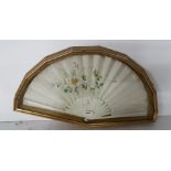 Silk Fan, painted with a floral design, in a gilt fan-shaped frame, 67”w x 36”h