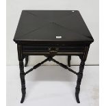“Gillow & Co, L5857”, (1876) Ebonised Envelope Card Table, in the aesthetic style. Original green