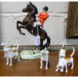 Beswick “Master of the Hounds” – on a rearing horse & 5 accompanying Beswick hunting hounds (6)