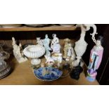 Floral pattern china plates, bowls, vases & various ornaments etc (middle & btm right shelf)