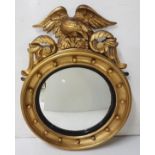 Late 19thC Circular Gilt Convex Wall Mirror with eagle mount and raised ball finials, 75cm high x