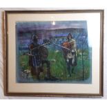 Charles Cullen ‘70 Warriors in Landscape Pastel Drawing { 58cm X 72cm }.