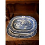 Two 19th. C. Willow pattern joint dishes.