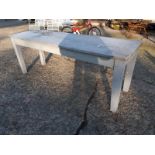 Painted pine kitchen table. { 214cm L X 66cm W }.