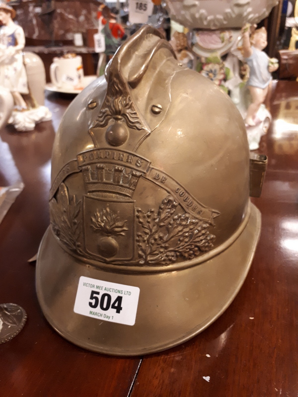 Late 19th. C. French Brass Grenade thrower Helmet.