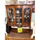 Edwardian inlad mahogany display cabinet the three glazed doors above two drawers raised on Queen