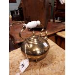 19th. C. brass tea kettle.