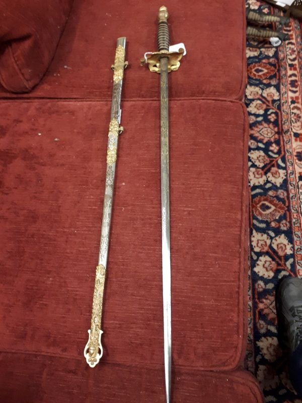 19th Century Odd Fellows Fraternal Patriarchs Militant Sword and Scabbard inscribed LA Murdock.